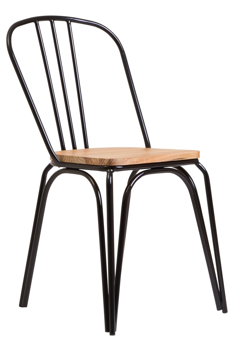 Region Dining Chair Elm Wood Seat With Black Finish Metal Frame - OPULENT Co