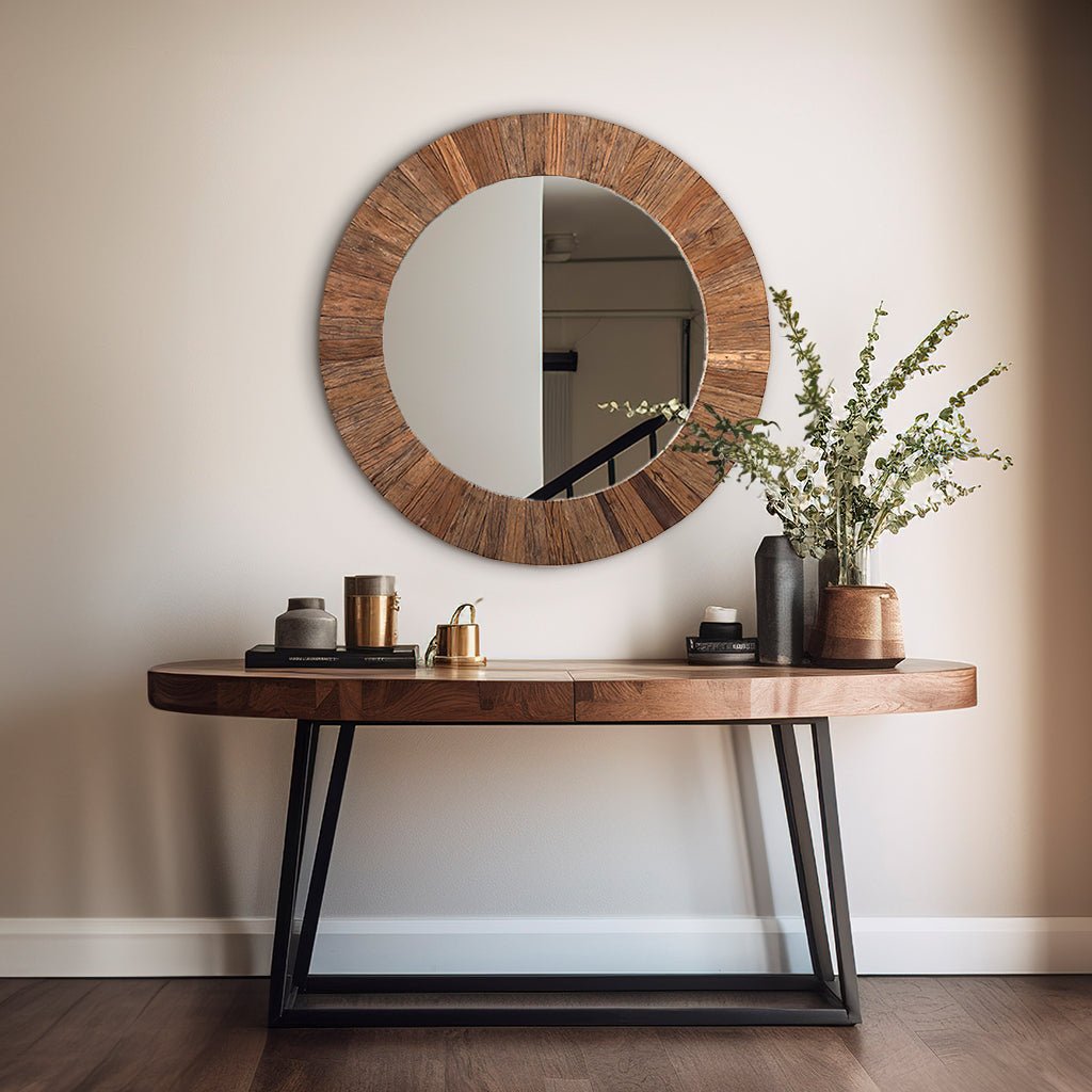 Ruh Round Reclaimed Wood Mirror - OPULENT Co