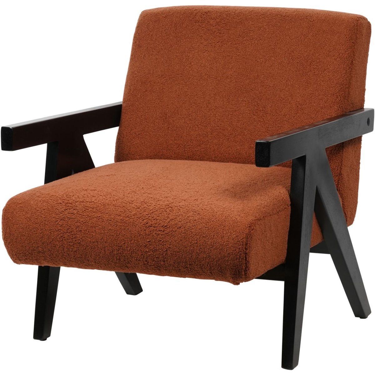 San Diego Wooden Frame Burnt Orange Boucle Armchair - OPULENT co