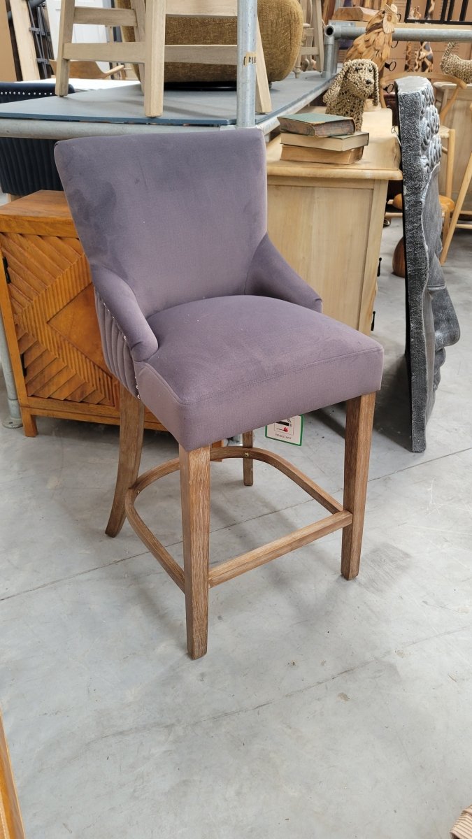 Scott Bar Stool in Velvet Dark Grey - OPULENT Co