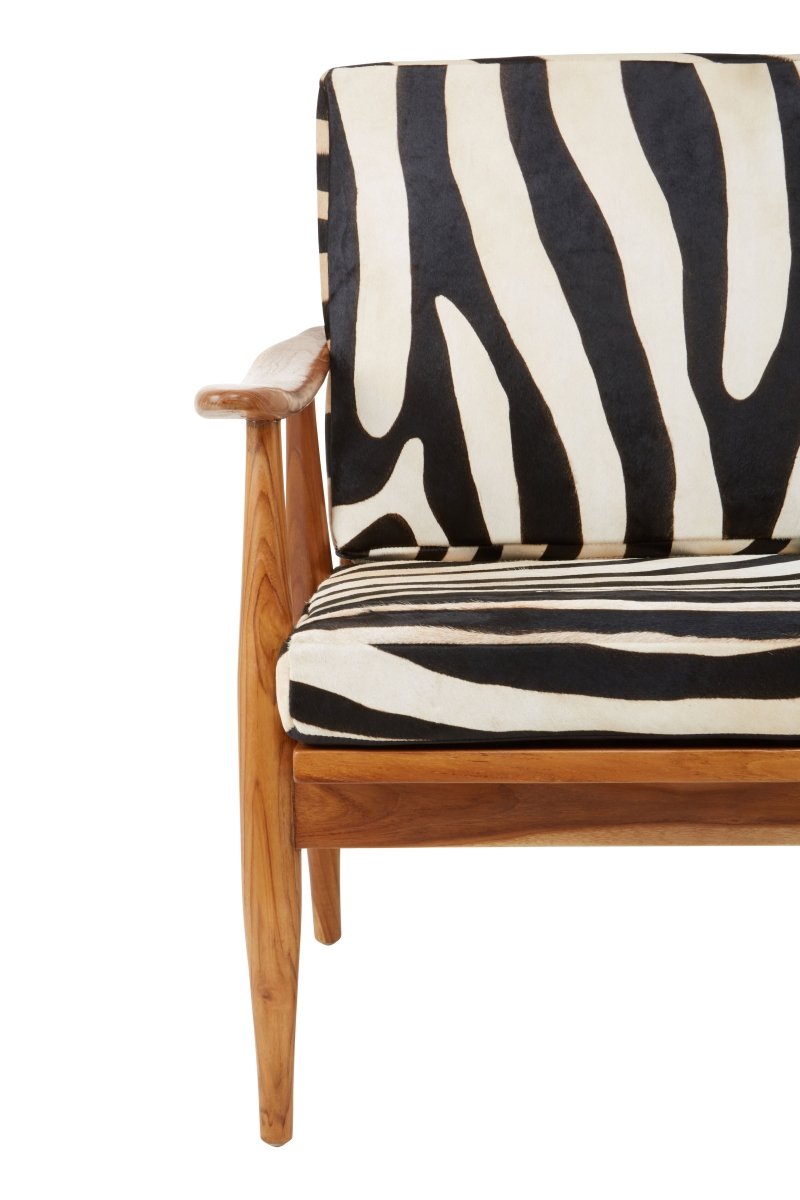 Senja Leather Zebra Pattern And Teak Chair - OPULENT co
