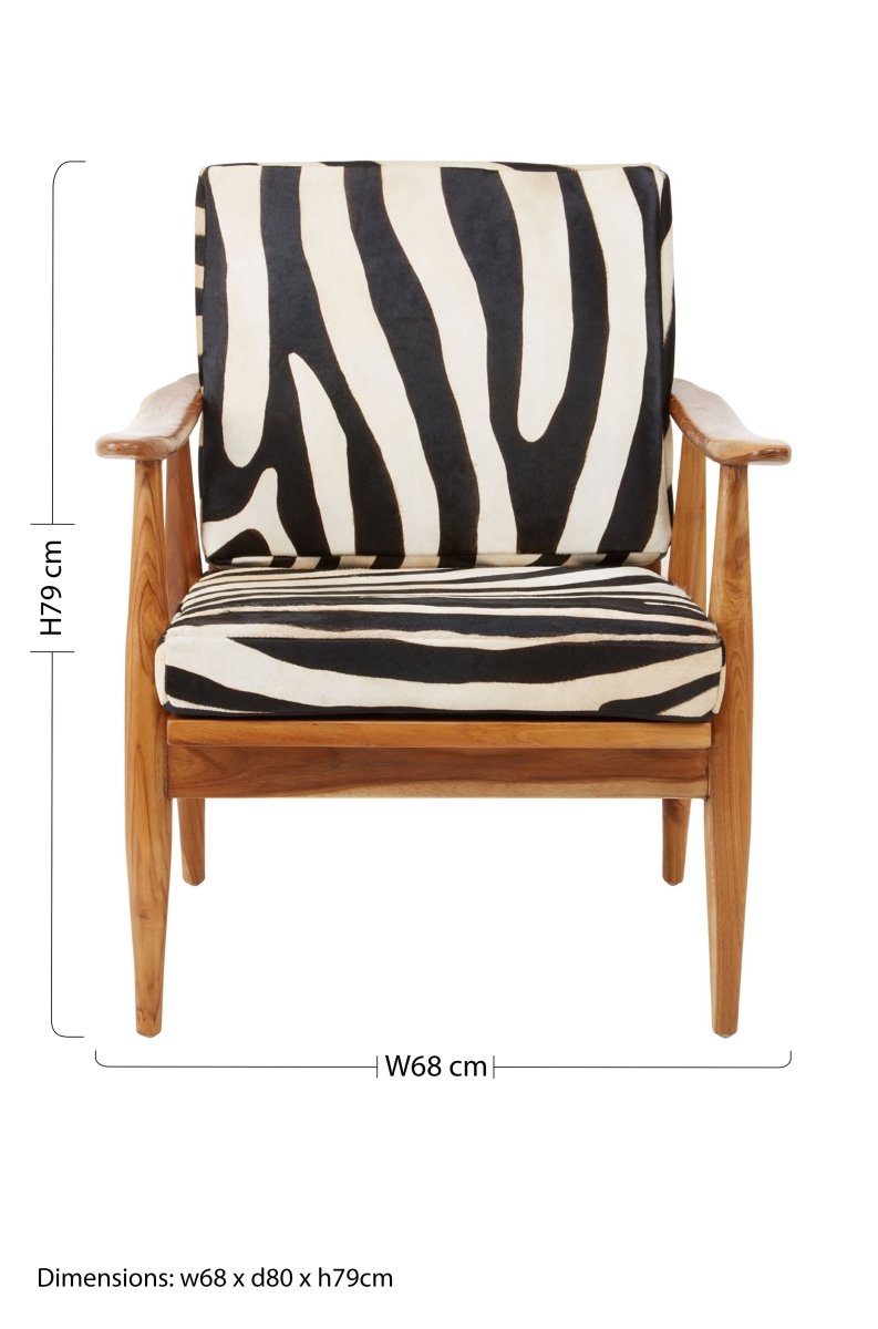 Senja Leather Zebra Pattern And Teak Chair - OPULENT co