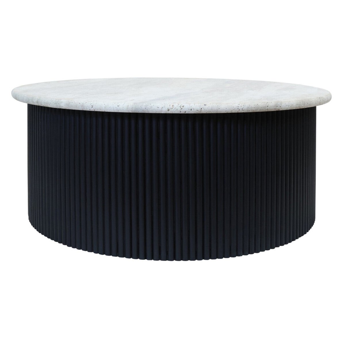 Talton Travertine Top Coffee Table with Black Acacia Wood Base - OPULENT Co