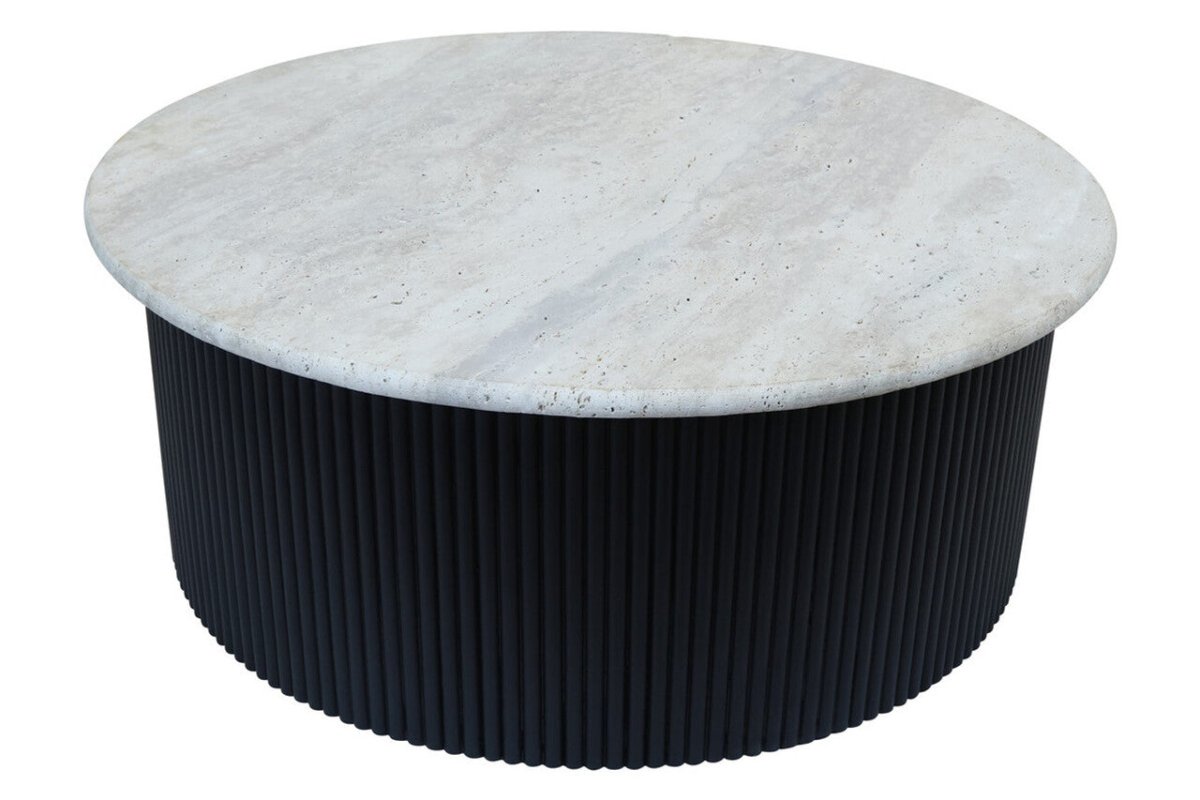Talton Travertine Top Coffee Table with Black Acacia Wood Base - OPULENT Co