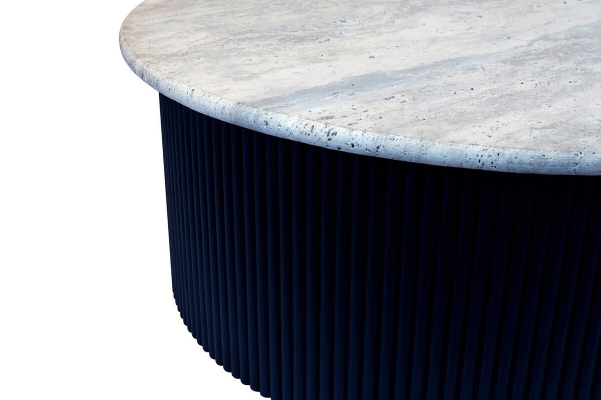 Talton Travertine Top Coffee Table with Black Acacia Wood Base - OPULENT Co