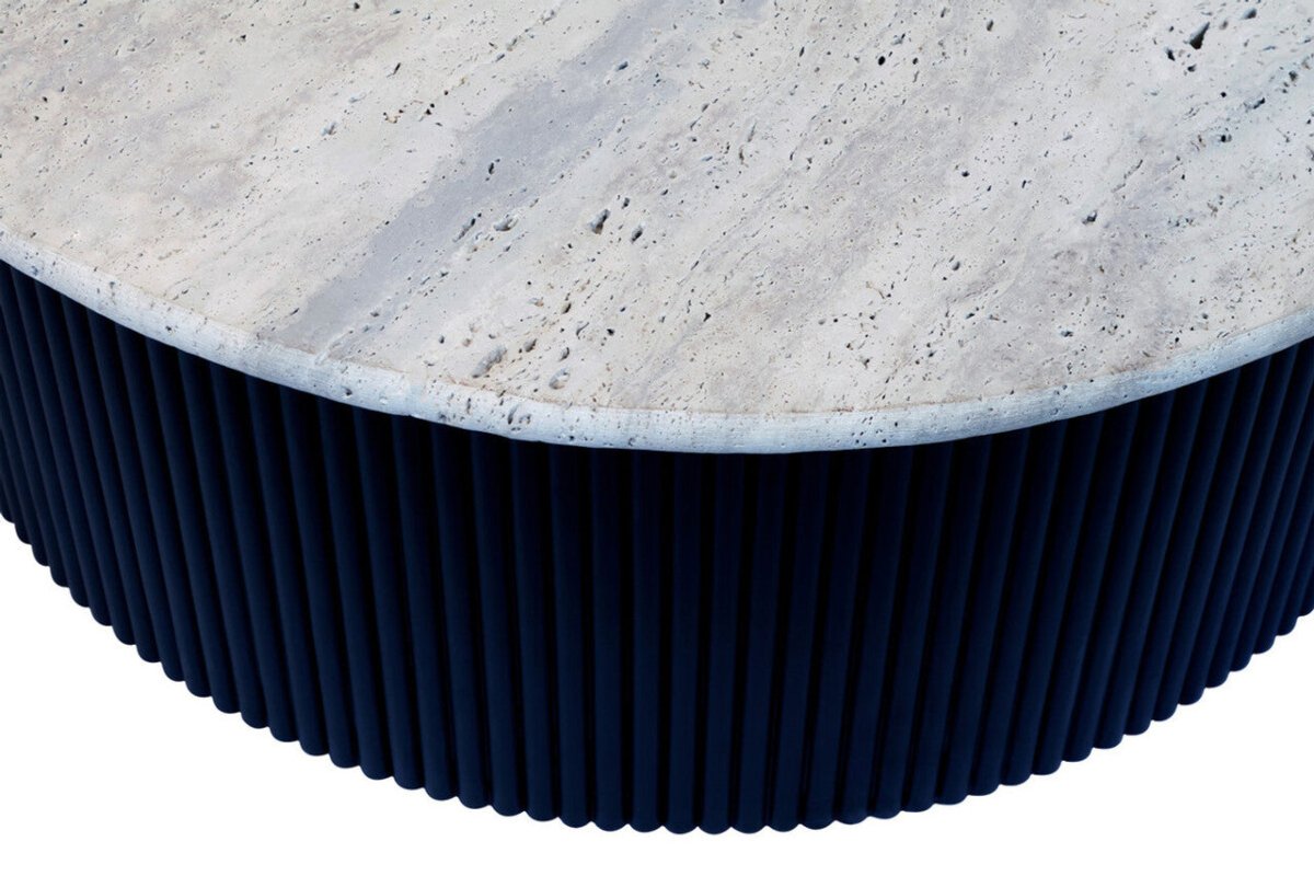 Talton Travertine Top Coffee Table with Black Acacia Wood Base - OPULENT Co