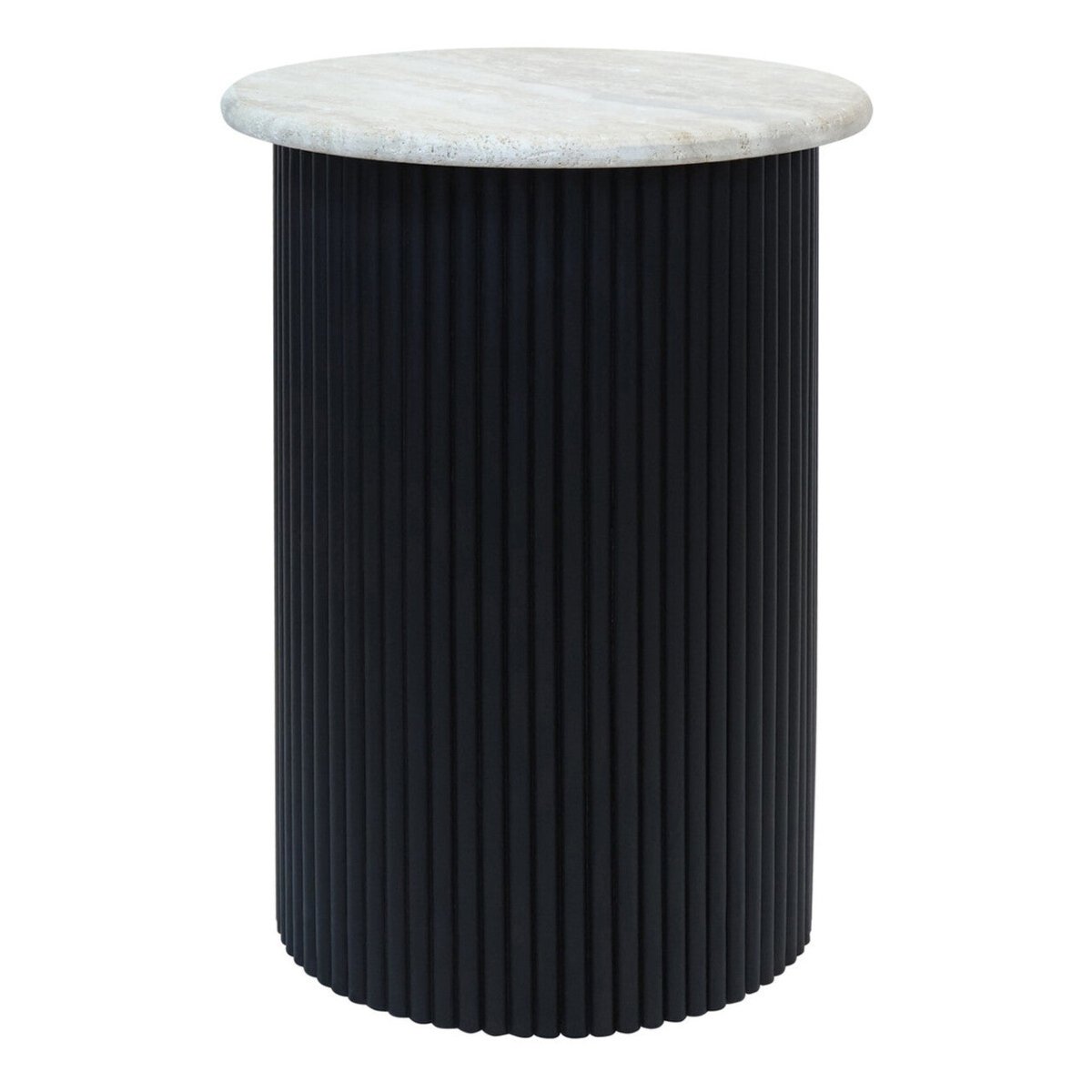 Talton Travertine Top Side Table with Black Acacia Wood Base - OPULENT Co