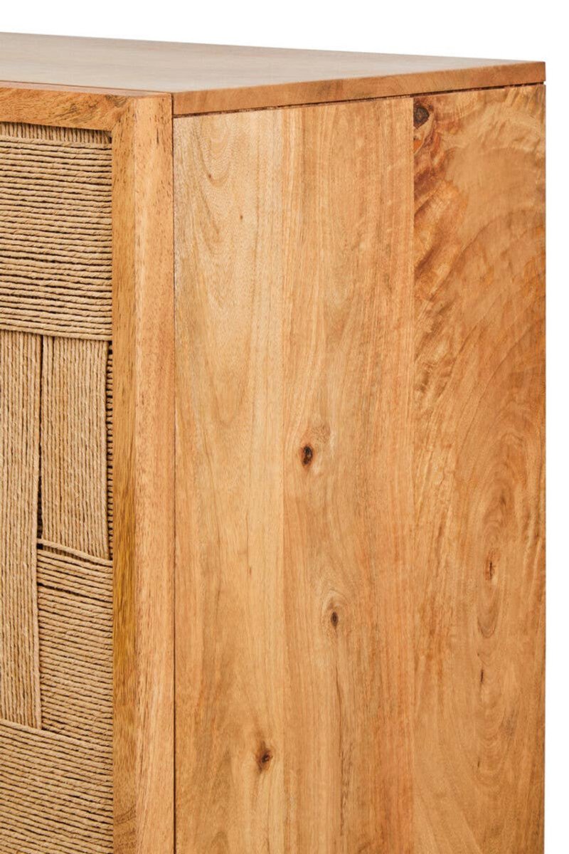 Teyora Paper Rope Detail Two Door Mango Wood Cabinet - OPULENT Co