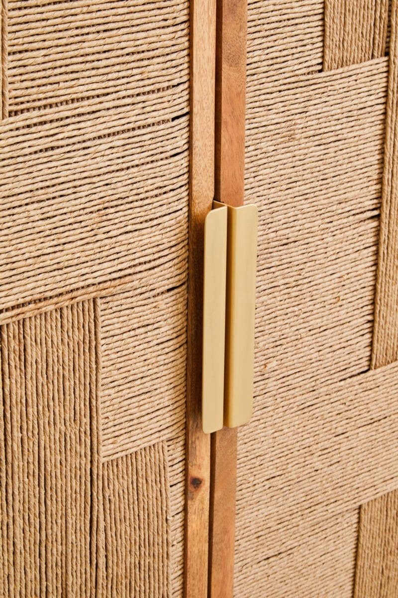 Teyora Paper Rope Detail Two Door Mango Wood Cabinet - OPULENT Co