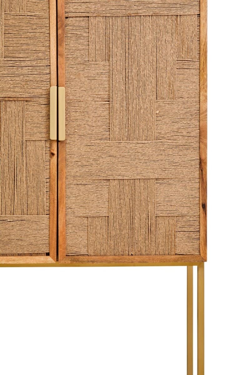Teyora Paper Rope Detail Two Door Mango Wood Cabinet - OPULENT Co