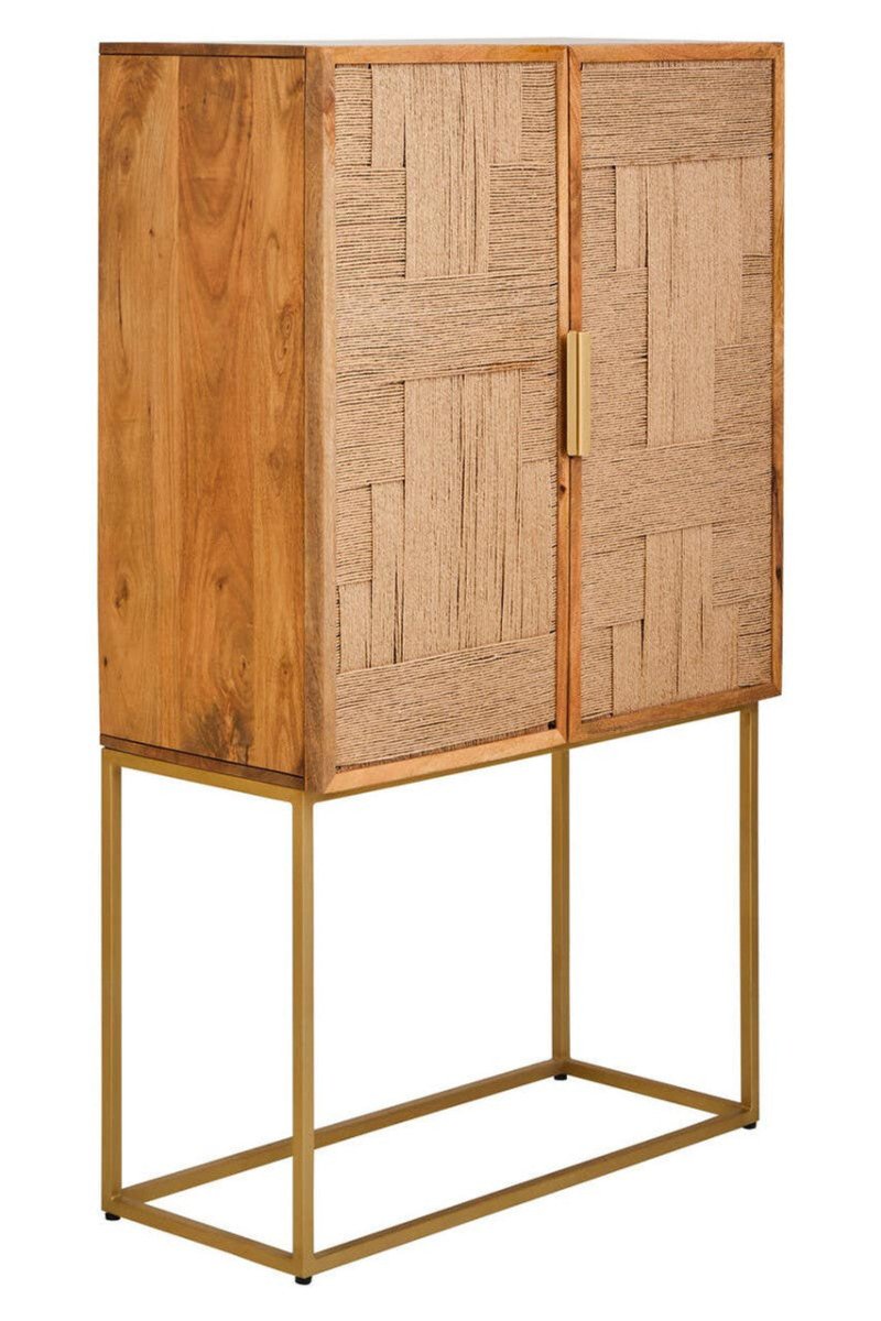 Teyora Paper Rope Detail Two Door Mango Wood Cabinet - OPULENT Co
