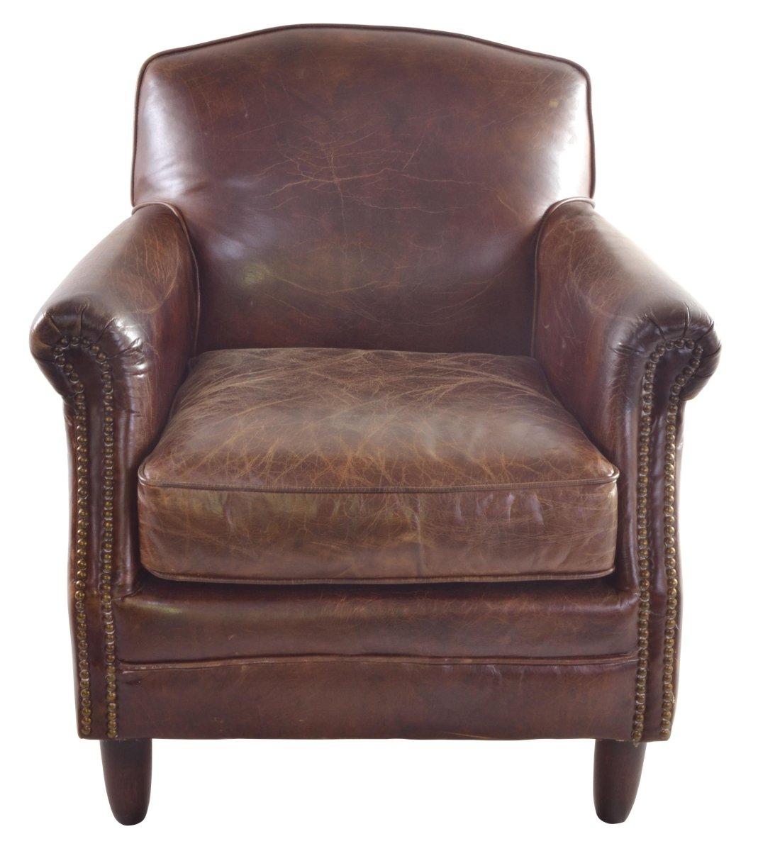 Vintage Studded Front Leather Armchair - OPULENT Co