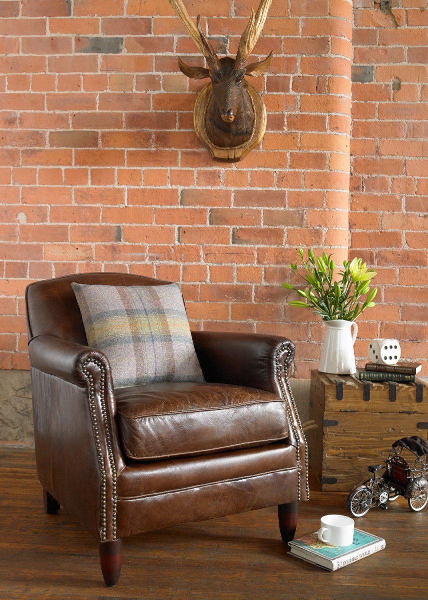 Vintage Studded Front Leather Armchair - OPULENT Co