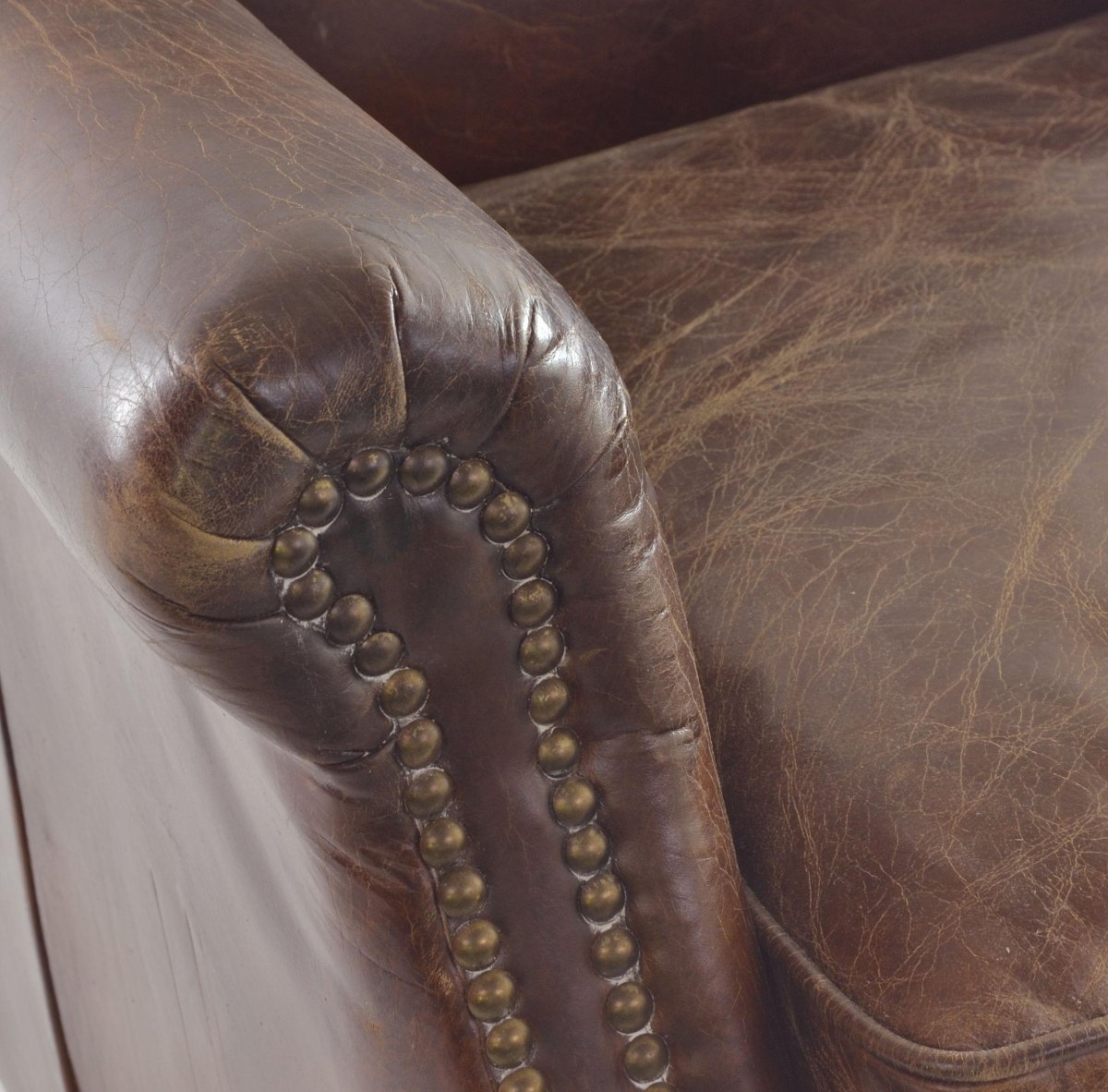Vintage Studded Front Leather Armchair - OPULENT Co