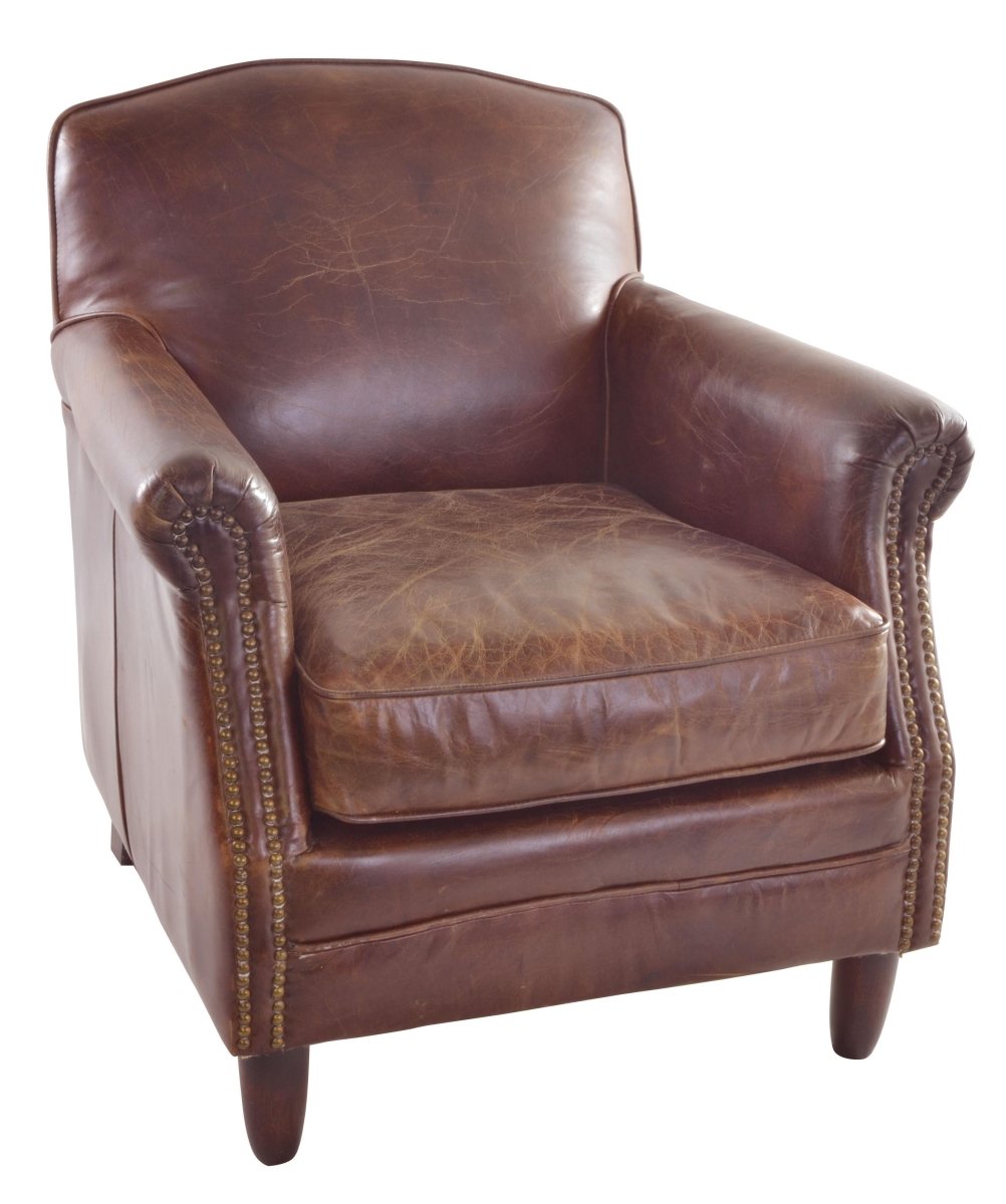 Vintage Studded Front Leather Armchair - OPULENT Co