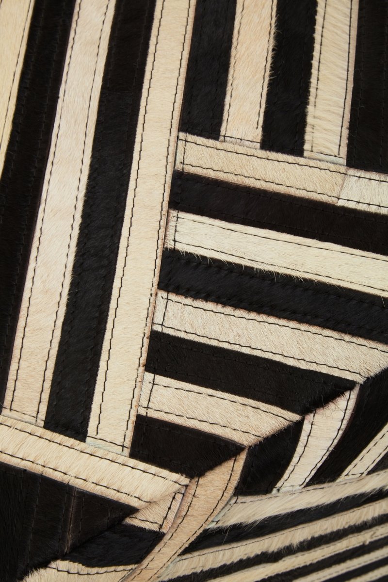 Wilde Safir Black And White Stripe Leather Pouffe - OPULENT co