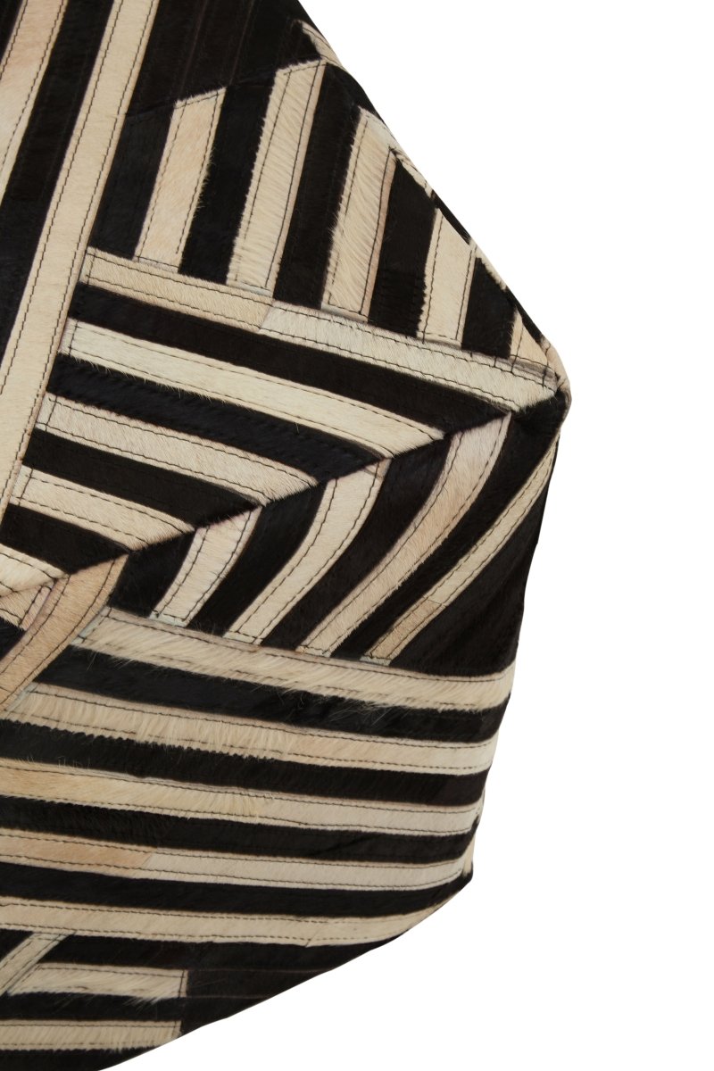Wilde Safir Black And White Stripe Leather Pouffe - OPULENT co