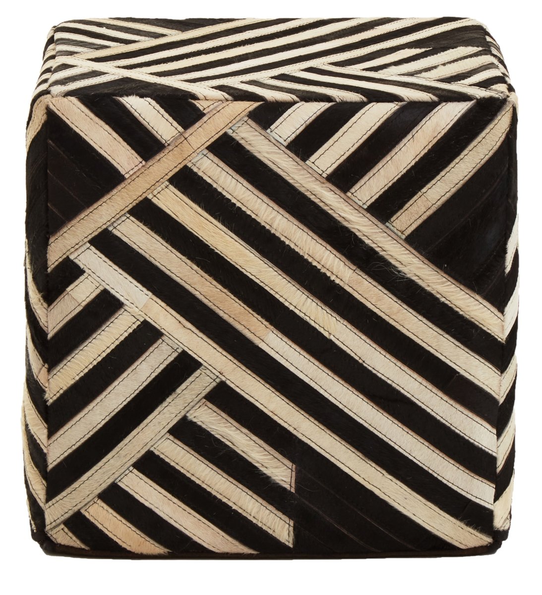 Wilde Safir Black And White Stripe Leather Pouffe - OPULENT co