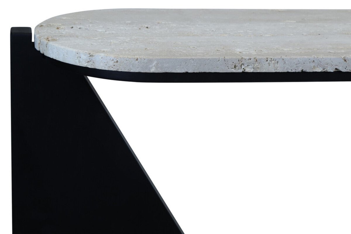 Wynford Travertine Top Console Table With Black Acacia Wood Legs - OPULENT Co