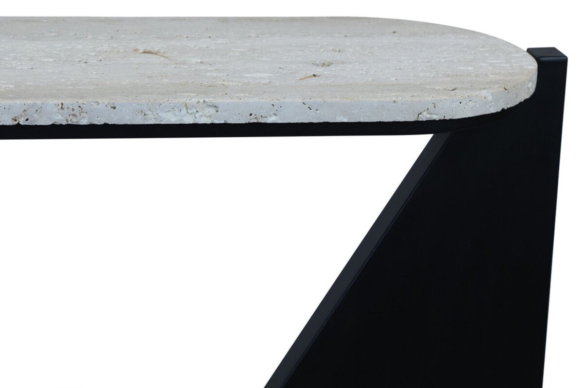 Wynford Travertine Top Console Table With Black Acacia Wood Legs - OPULENT Co