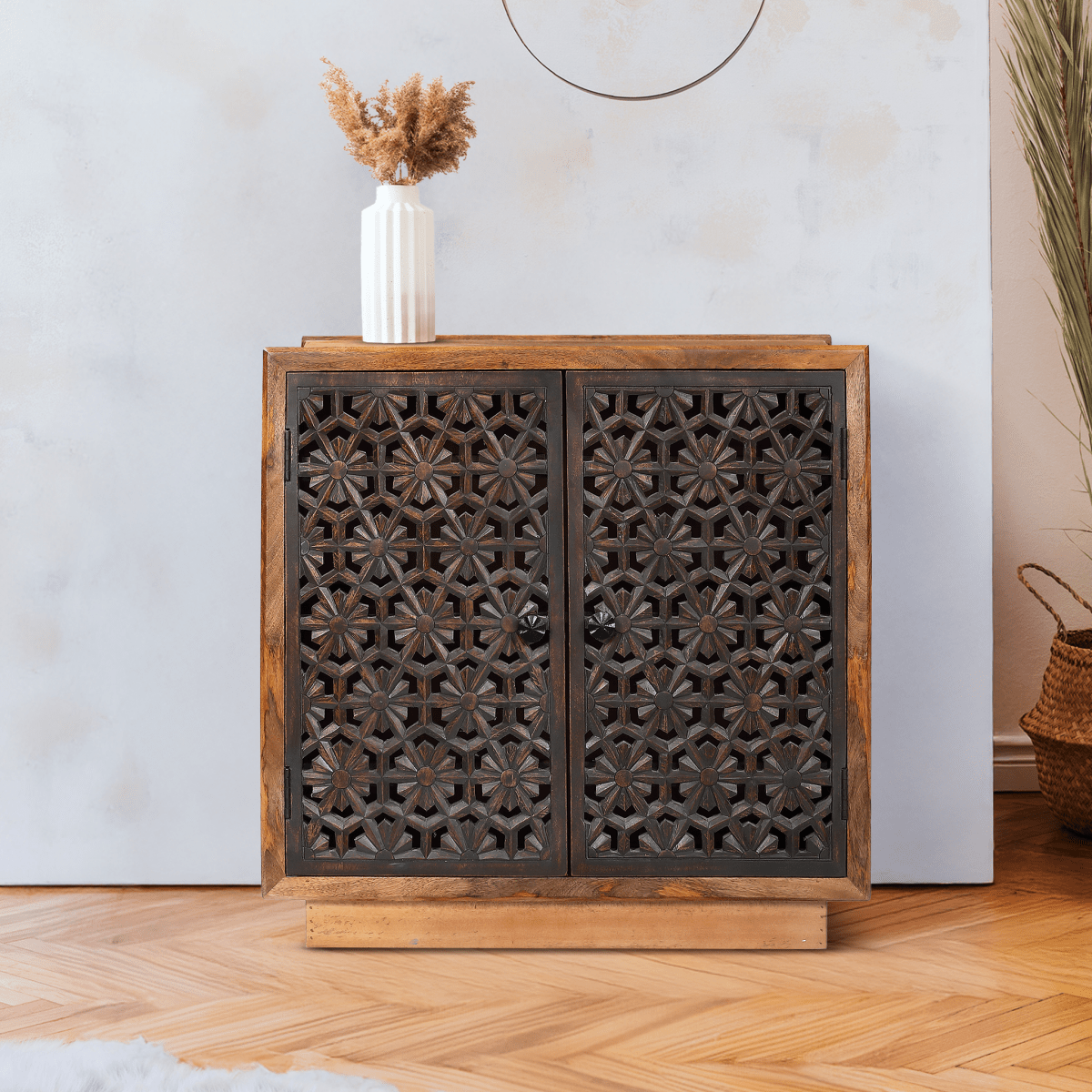 Zaayah Cut Work Two Door Wooden Cabinet - OPULENT Co